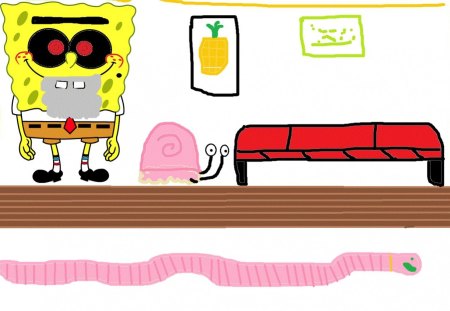 spongbob - worms, yellow, scary, red eyes