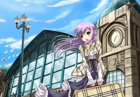 Arrived! - dress, anime, buildings, sky