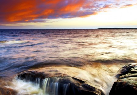 OCEAN  SUNSET - ocean, sunset, falls, clouds