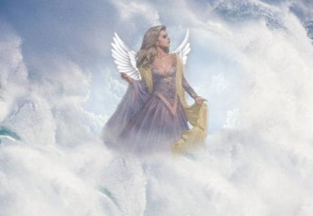 Angel In The Clouds - heaven, clouds, fantasy, angel