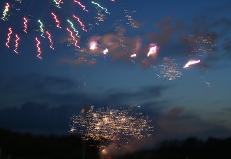 Fireworks 12 - pink, red, blue, photography, green, fireworks