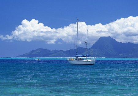 Sailing_Wallpaper - clouds, water, mountains, boat