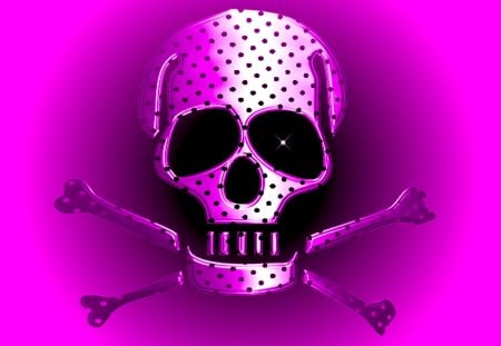 SKULLY GIRL - skull, bones, pink, polka dot, pirate, crossbones, black