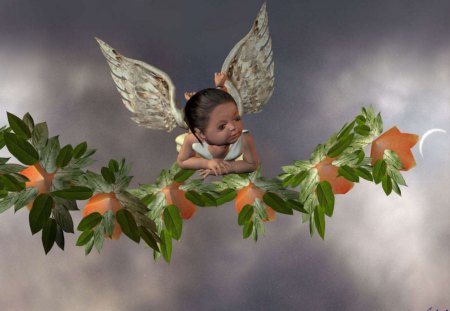 Little Angel - heaven, fantasy, angel, flower