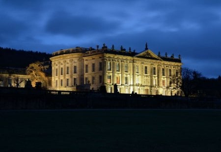 Chatsworth House - house, pretty, beautiful, lights, classic, chatsworth, night, home