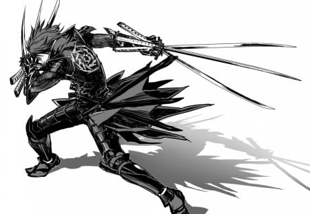 Date Masamune - date masamune, lone, swords, armor, white background, monochrome, katana, anime, masamune date, male, sengoku basara, masamune, warrior, samurai, black and white, armour, weapons