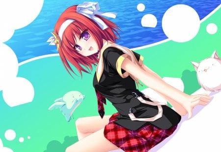 Tsubaki Nazuna - red, anime, anime girl, suzukaze no melt, bubbles, tsubaki nazuna