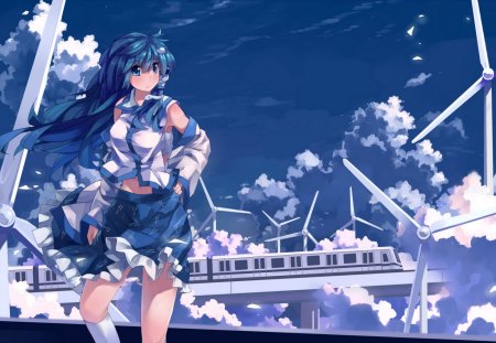 SkyBlue Sanae - sanae, anime, touhou, classic, girl, beauty, new