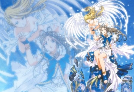 Angels Girls - girls, anime, angels, fly, blond, wings, hair