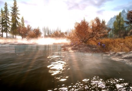 Skyrim Beautiful - sky, trees, water, skyrim