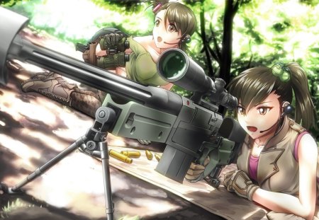 Target Practice - uniforms, anime, trees, guns