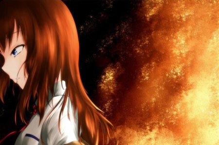 Anime Girl - fire, waiting, long hair, anime