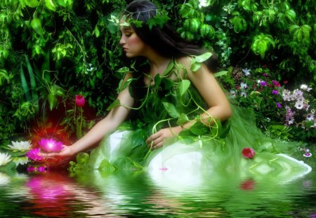 Gaia - flowers, gaia, woman, green