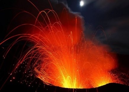 Active Volcano - hot, mountain, day, nature, volcano, dark, yellow, orange, high, forceofnature, out, shooting