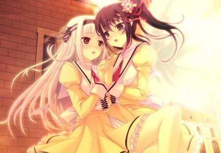 Holding Hands - holding hands, long hair, anime, dress