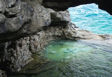 Nice place. - cave, scenary, water, rocks