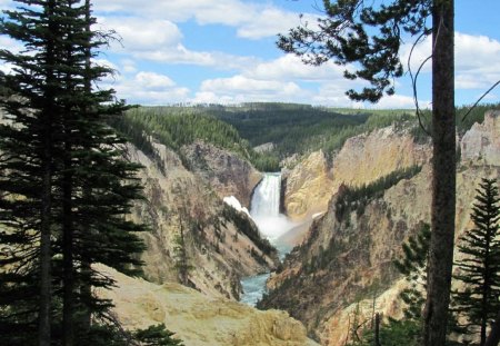 Yellowstone Waterfall - yellowstone national park, mountains, waterfall, angel wings