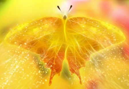 YELLOW FRACTAL - yellow, insects, golden, sunny, fantasy, butterflies, cg