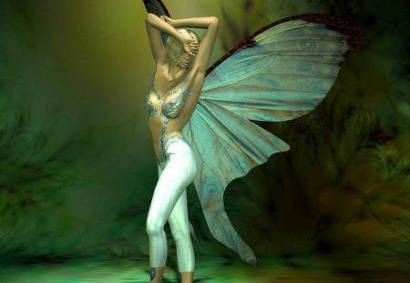 Green Fairy - butterfly, fairy, fantasy, magic