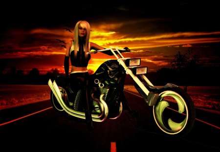 Blonde Bombshell - biker, fantasy, blondes, motorcycles