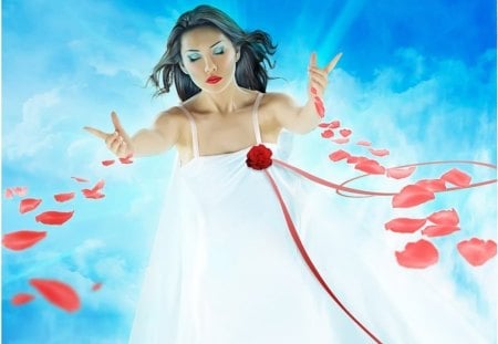 Rose Petals - heaven, roses, fantasy, angel