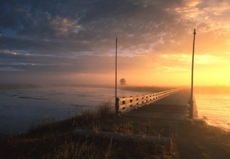 River Sunset - lake, wharf, sunsets, nature