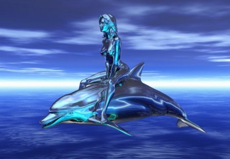 Dolphin Girl - dolphin, abstract, fantasy, ocean