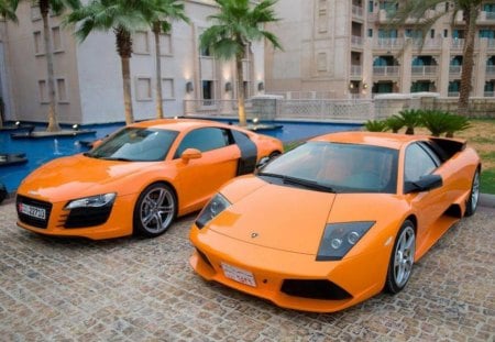 Lambo & Audi R8 - audi, r8, orange, lambo