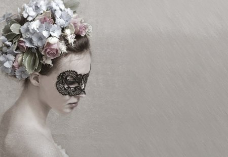 The Mask We Wear - woman, wear, mask, flowers, model