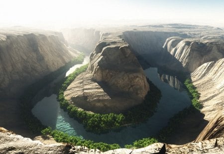 Wonder of Nature - river, trees, water, mountains, horseshoe