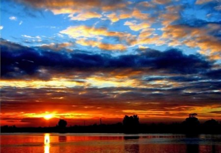 Sunset - river, sunset, reflection, nature