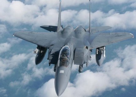 f_15_eagle_fighter_bomber - plane, clouds, military, wings