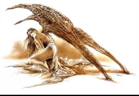 Winged creature - abstract, girl, fantasy, wings