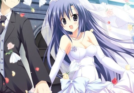 Tengouji Aquarius Uzuki - bride, anime, white, anime girl, tengouji aquarius uzuki, blue, gakuou