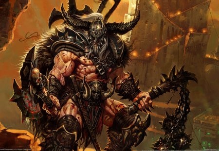 Diablo 3  barbarian - blizzard, battle, pc, diablo 3, game, warrior, lord of destruction, barbarian