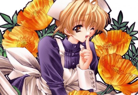 Anime Girl - anime, flowers, girl