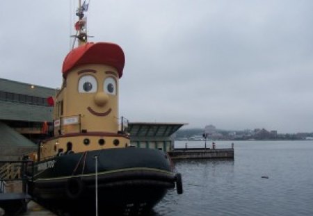 childs toy boat - men, buildings, water, boat