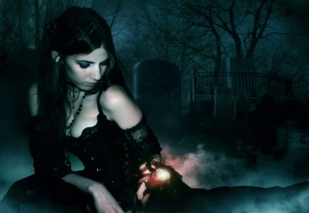 Gleam Of Hope - dark, woods, girl, night