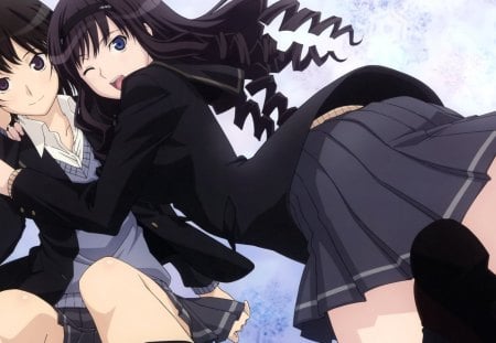 amagami SS - school uniform, cute girls, anime, friends, sweet, black hair, school friend, jolly