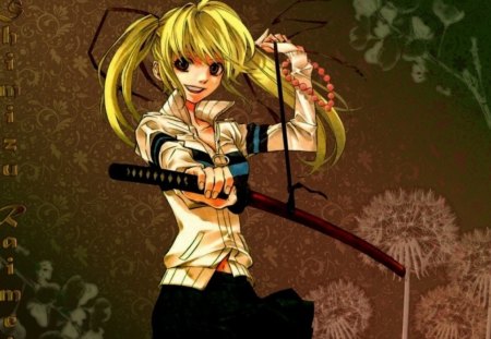 Shimizu Raimei - yellow, hair, samurai, anime, nobari no ou, cute girl