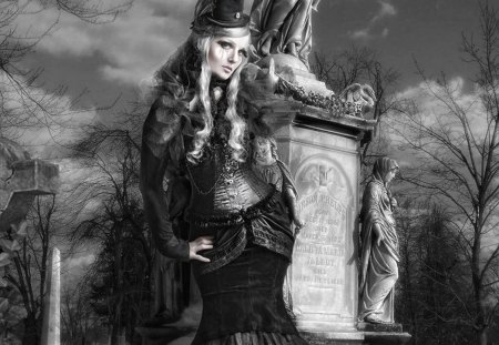 Woman In Black - graveyard, gothic, dark, widow