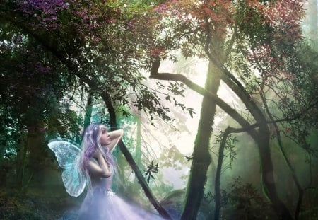 Lost_Fairy - wings, fantasy, trees, light