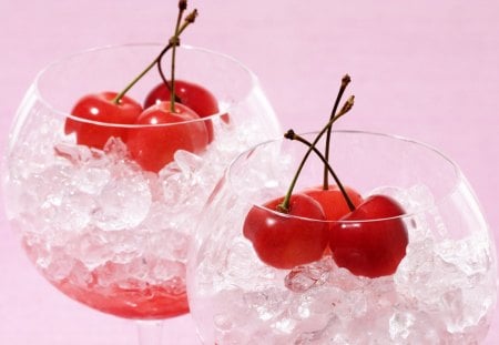 Ice Cool Cherries - cherries, ice, glass, cool