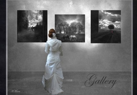 GALLERY OR PICTURES AT AN EXHIBITION - exhibition, beauty, gallery, woman, art