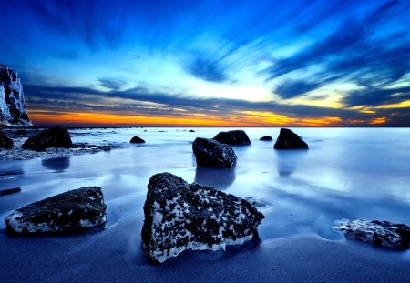 ROCKY BEACH - beach, rock, nature, sunset