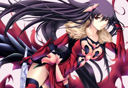 Rishia - sexy, hot, female, long hair, thighhighs, purple hair, anime girl, rishia, armor, red eyes, cool, lord of vermilion, sword