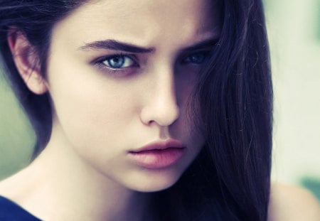 She is  very angry... - angry, model, girl, blue, eyes