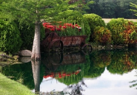 A time to ponder - reflection, peace, flowers, peaceful landscape, nature