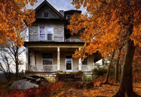 Dark shadows - nice, cottage, mystic, autumn, sky, trees, countryside, villa, calm, dark, house, peacefuil, nature, lonely, beautiful, enchanted, cabin, shadow