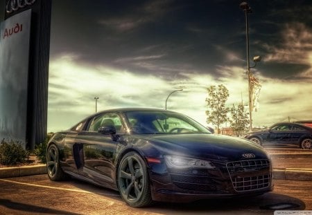 audi hdr - hdr, clouds, car, parking lot